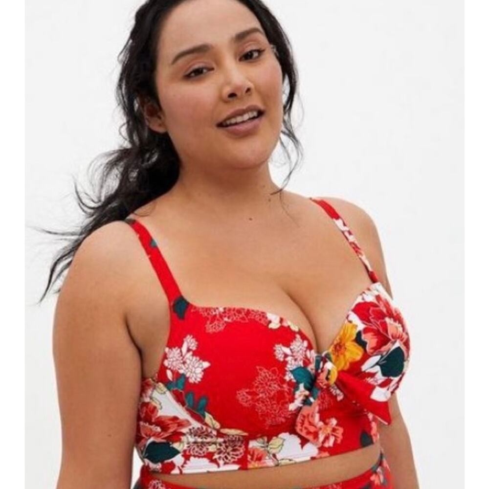 Women’s Red Floral Underwire Swim Top
